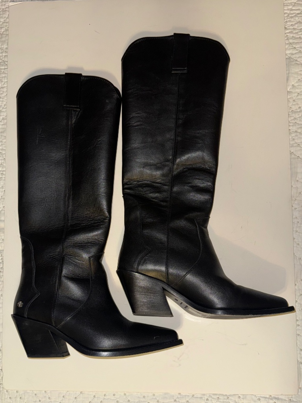 ANINE BING Tall Tania Black Leather Western Boots Size 39